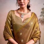Surreptitious Brown Banarasi Tissue Silk Saree With Extraordinary Blouse Piece