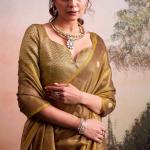 Surreptitious Brown Banarasi Tissue Silk Saree With Extraordinary Blouse Piece