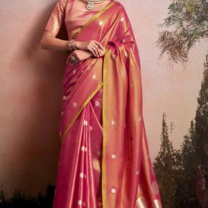 Ornate Pink Banarasi Tissue Silk Saree With Imaginative Blouse Piece
