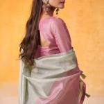 Woebegone Pista Soft Banarasi Tissue Silk Saree With Splendiferous Blouse Piece