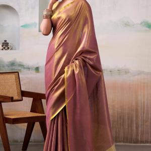 Gratifying Purple Soft Banarasi Tissue Silk Saree With Improbable Blouse Piece