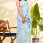 Quintessential Sky Cotton Silk Saree With Nectarous Blouse Piece