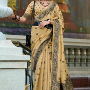 Fancifull Light Brown Cotton Silk Saree With Lissome Blouse Piece
