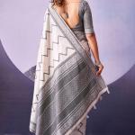 Ebullience White and Black Cotton Silk Saree With Scrupulous Blouse Piece