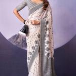 Flattering White and Black Cotton Silk Saree With Divine Blouse Piece