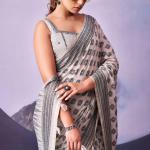 Designer White and Black Cotton Silk Saree With Charismatic Blouse Piece