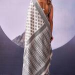 Designer White and Black Cotton Silk Saree With Charismatic Blouse Piece