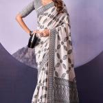 Ornate White and Black Cotton Silk Saree With Lagniappe Blouse Piece