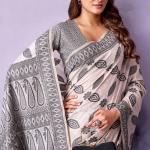 Ornate White and Black Cotton Silk Saree With Lagniappe Blouse Piece