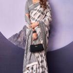 Ornate White and Black Cotton Silk Saree With Lagniappe Blouse Piece