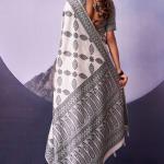 Ornate White and Black Cotton Silk Saree With Lagniappe Blouse Piece