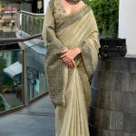 Prominent Beige Cotton Silk Saree With Twirling Blouse Piece