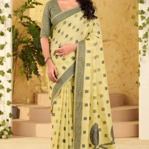 Lissome Yellow Cotton Silk Saree With Splendiferous Blouse Piece
