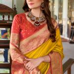 Gorgeous Yellow Soft Banarasi Silk Saree With Exuberant Blouse Piece