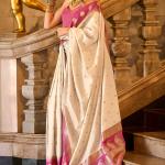 Panache Beige Soft Banarasi Silk Saree With Embellished Blouse Piece