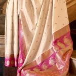 Panache Beige Soft Banarasi Silk Saree With Embellished Blouse Piece