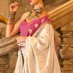 Panache Beige Soft Banarasi Silk Saree With Embellished Blouse Piece