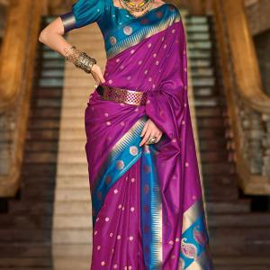 Preferable Purple Soft Banarasi Silk Saree With Jubilant Blouse Piece