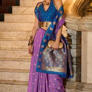 Nemesis Lavender Soft Banarasi Silk Saree With Beauteous Blouse Piece