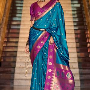 Lagniappe Blue Soft Banarasi Silk Saree With Alluring Blouse Piece