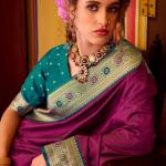Enchanting Purple Pure Zari Weaving Banarasi Silk Saree With Embellished Blouse Piece