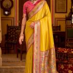 Engaging Yellow Pure Zari Weaving Banarasi Silk Saree With Vivacious Blouse Piece