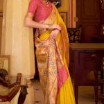 Engaging Yellow Pure Zari Weaving Banarasi Silk Saree With Vivacious Blouse Piece