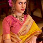 Engaging Yellow Pure Zari Weaving Banarasi Silk Saree With Vivacious Blouse Piece
