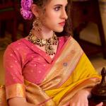 Engaging Yellow Pure Zari Weaving Banarasi Silk Saree With Vivacious Blouse Piece