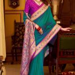Refreshing Rama Pure Zari Weaving Banarasi Silk Saree With Lassitude Blouse Piece
