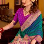 Refreshing Rama Pure Zari Weaving Banarasi Silk Saree With Lassitude Blouse Piece