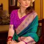 Refreshing Rama Pure Zari Weaving Banarasi Silk Saree With Lassitude Blouse Piece