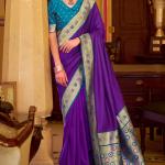 Forbearance Royal Purple Pure Zari Weaving Banarasi Silk Saree With Beleaguer Blouse Piece