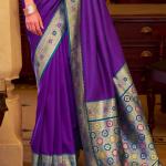 Forbearance Royal Purple Pure Zari Weaving Banarasi Silk Saree With Beleaguer Blouse Piece