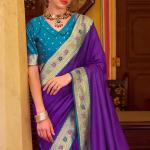 Forbearance Royal Purple Pure Zari Weaving Banarasi Silk Saree With Beleaguer Blouse Piece