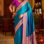 Desultory Firozi Pure Zari Weaving Banarasi Silk Saree With Most Flattering Blouse Piece