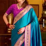 Desultory Firozi Pure Zari Weaving Banarasi Silk Saree With Most Flattering Blouse Piece