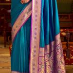 Desultory Firozi Pure Zari Weaving Banarasi Silk Saree With Most Flattering Blouse Piece