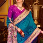Desultory Firozi Pure Zari Weaving Banarasi Silk Saree With Most Flattering Blouse Piece