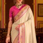 Vibrant Beige Pure Zari Weaving Banarasi Silk Saree With Dazzling Blouse Piece