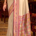 Vibrant Beige Pure Zari Weaving Banarasi Silk Saree With Dazzling Blouse Piece
