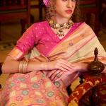 Vibrant Beige Pure Zari Weaving Banarasi Silk Saree With Dazzling Blouse Piece