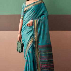 Woebegone Rama Cotton Silk Saree With Adorable Blouse Piece