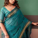 Woebegone Rama Cotton Silk Saree With Adorable Blouse Piece