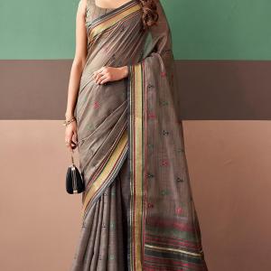 Girlish Brown Cotton Silk Saree With Vestigial Blouse Piece