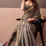 Girlish Brown Cotton Silk Saree With Vestigial Blouse Piece