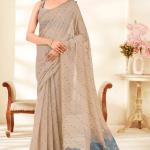 Panache Beige Pure Munga Cotton Saree With Precious Blouse Piece