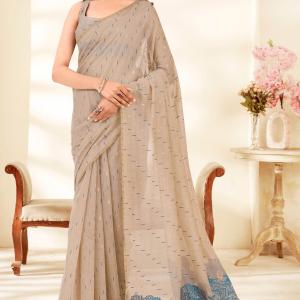Panache Beige Pure Munga Cotton Saree With Precious Blouse Piece