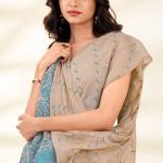 Panache Beige Pure Munga Cotton Saree With Precious Blouse Piece