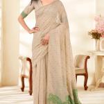 Resonant Beige Pure Munga Cotton Saree With Seraglio Blouse Piece